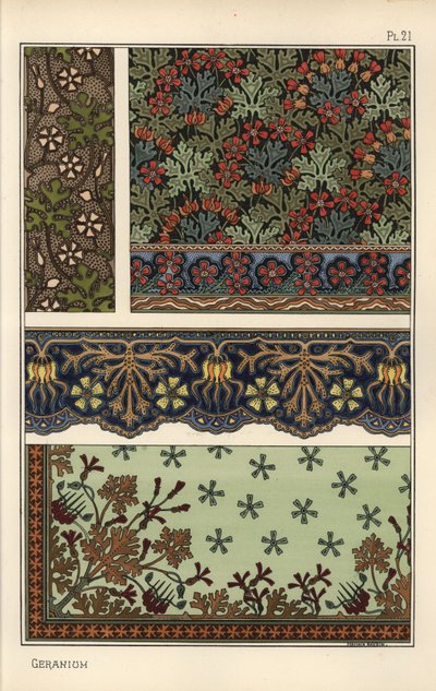 Duvar kağıdı, bordür ve kumaş desenlerinde sardunya motifi by Eugene Grasset