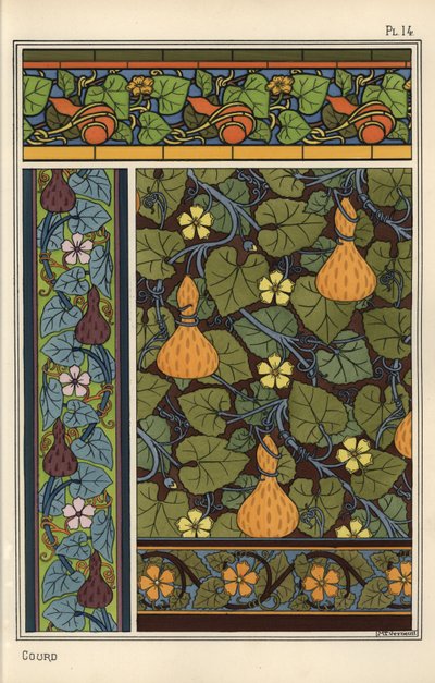 Duvar kağıdı, vitray ve kumaş desenlerinde kabak by Eugene Grasset