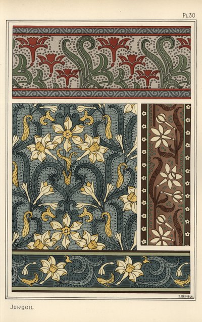 Duvar kağıdı ve kumaş desenlerinde tasarım motifi olarak Jonquil, Narcissus jonquilla by Eugene Grasset