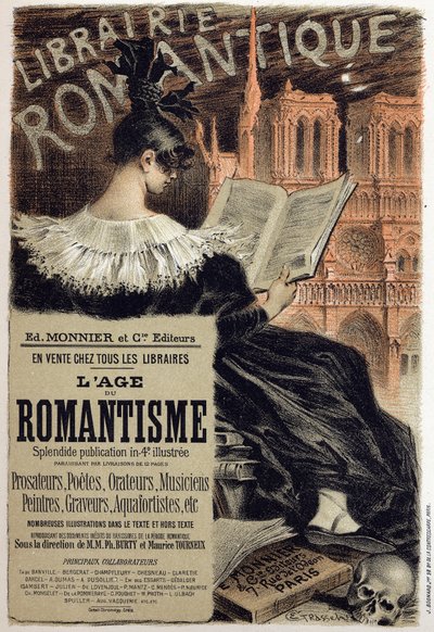 Edebiyat. Librairie Romantique (Romantik kitapçı.) Editör için Eugene Grasset'in posteri Monnier, Fransa, c.1890 Coll. Gitmek. (göndermek için) by Eugene Grasset