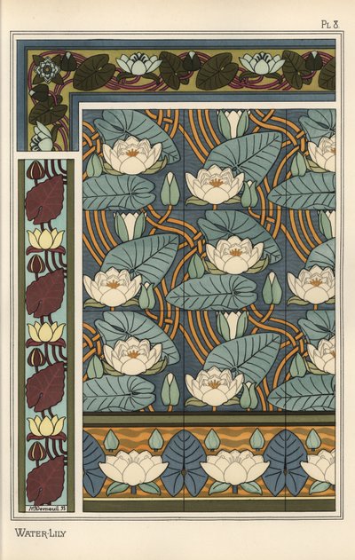 Duvar kağıdı ve fayans desenlerinde nilüfer, Nelumbo lutea by Eugene Grasset