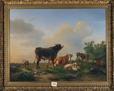 Geniş bir arazide boğa, inek, eşek, keçi, koyun ve kümes hayvanları, 1849 by Eugene Joseph Verboeckhoven