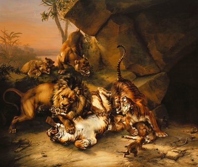 Kaplanlar ve Aslanların Savaşı, by Eugene Joseph Verboeckhoven