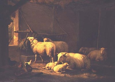Bir ahırda koyun ve kümes hayvanları by Eugene Joseph Verboeckhoven
