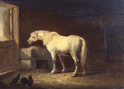 Ahırda beyaz at (panel) by Eugene Joseph Verboeckhoven