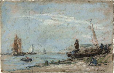 Balıkçı Tekneleri ve Kömürlü Plaj by Eugene Louis Boudin