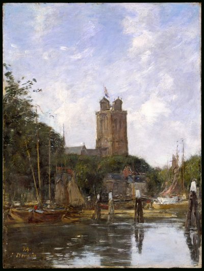 Dordrecht, Kanaldaki Büyük Kilise, 1884 by Eugene Louis Boudin