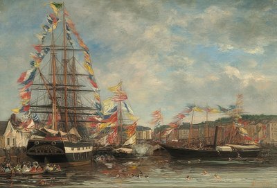 Honfleur limanında festival günü. 1858 by Eugene Louis Boudin