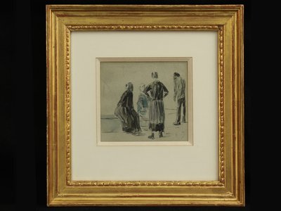 Sahilde Figürler, 1860 dolayları (kağıt üzerine konte ve suluboya) by Eugene Louis Boudin