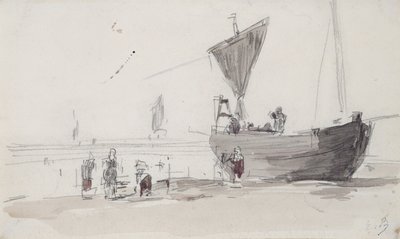 Sahilde Balıkçı Teknesi (kağıt üzerine kalem ve wc) by Eugene Louis Boudin