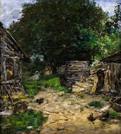 Manzara. Bir çiftlik bahçesinin içi by Eugene Louis Boudin