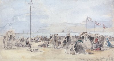Sahildeki İnsanlar, Trouville, 1866 (kağıt üzerinde tuvalet ve grafit) by Eugene Louis Boudin