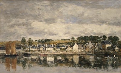Nehir kıyısındaki köy, muhtemelen 1867. by Eugene Louis Boudin