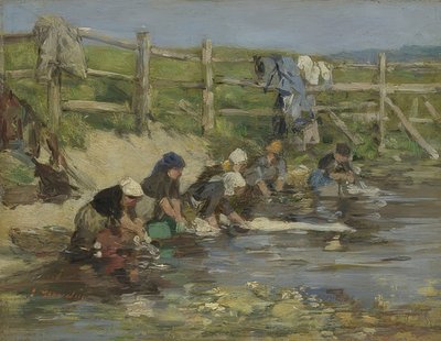Nehir kenarındaki çamaşırcı kadınlar. 1885-90 civarında by Eugene Louis Boudin