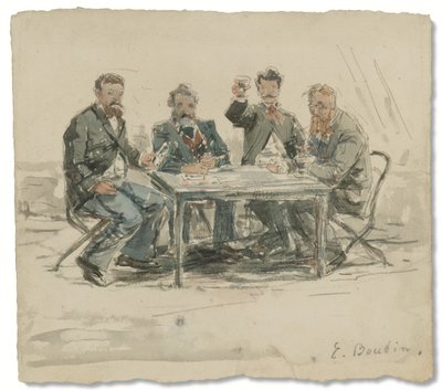 Saint-Siméon çiftliğinde (Jongkind, Émile van Marcke, Claude Monet ve 'Peder Achard'), c. 1867 (kağıt üzerine suluboya ve kurşun kalem) by Eugene Louis Boudin