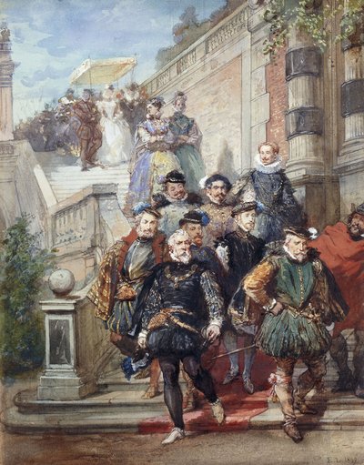 Bir Bahçede Merdivenden İnen Kraliyet Alayı, 1869 by Eugene Louis Lami