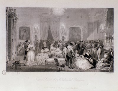 Paris'te Orleans Dükü (Ferdinand-Philippe veya Ferdinand Philippe d'Orleans) (1810-1842) ile sosyal bir akşam. Gravür Eugene Louis Lami (1800-1890) 1841 Özel koleksiyon by Eugene Louis Lami