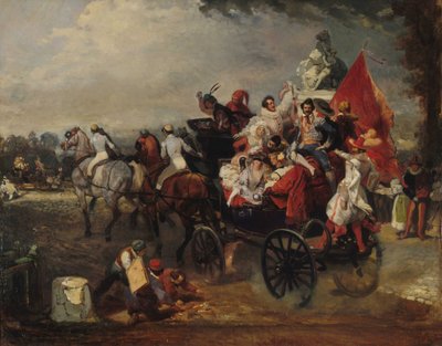 Karnaval sahnesi, Place de la Concorde, 1834. by Eugene Louis Lami