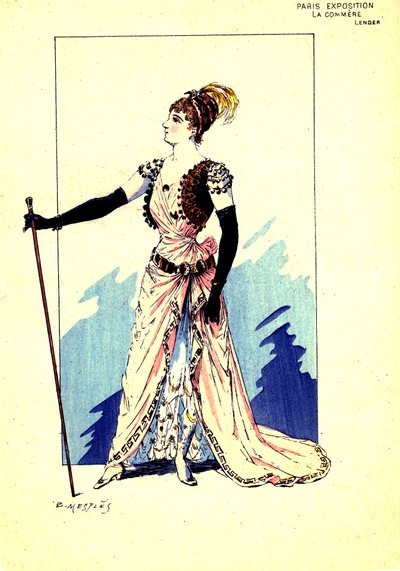 "Dedikodu" oyunu için kostüm. 1889 (gravür) by Eugene Mesples