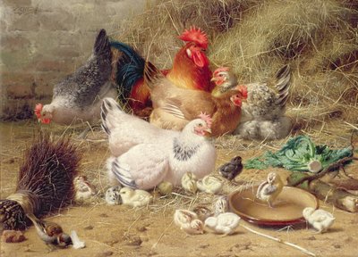 Tavuklarıyla tüneyen tavuklar by Eugene Remy Maes