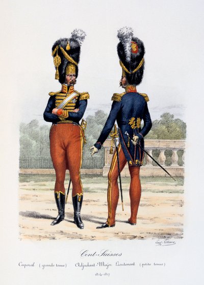 Cent-Suisses, Onbaşı tam elbise, Adjudant-Binbaşı Teğmen soyunma, 1814-17 by Eugene Titeux