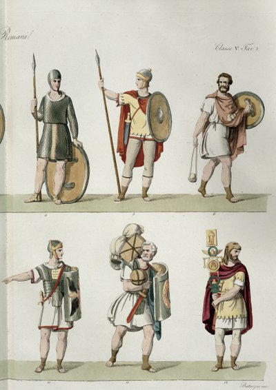 Romalı Askerler, Buttazon (aquatint) tarafından oyulmuş Uluslar Tarihinin I. Kısmının 2. sınıfı, 5. sınıfından detay, (ayrıca bkz. 93288) by Eugenio Bosa