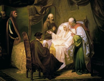 Dante Alighieri (1265-1321) ölüm döşeğinde by Eugenio Moretti Larese
