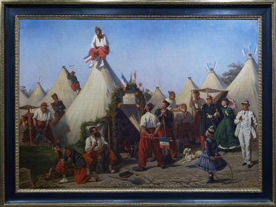 Piyade istihkamcılar, imparatorun şölenine kendi karargahlarını hazırlıyorlar. by Eugène Bellange