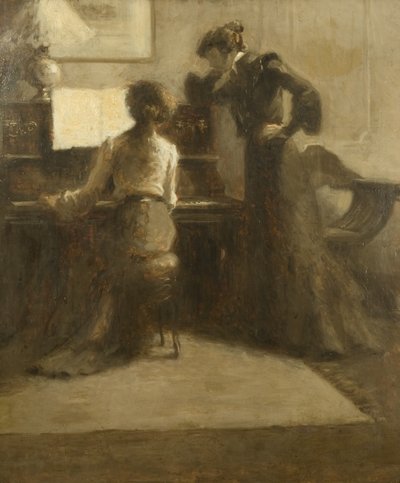 Piyanist, c.1900 (tuval üzerine serilmiş kağıt üzerine yağlı boya) by Eugène Carrière