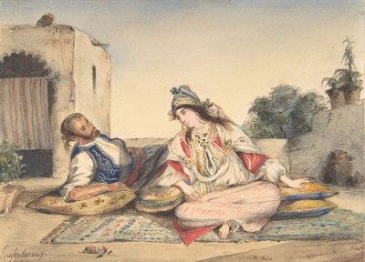 Terasında Faslı Bir Çift, 1832. by Eugène Delacroix