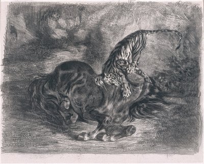Vahşi at, kaplan tarafından vuruldu by Ferdinand Victor Eugene Delacroix