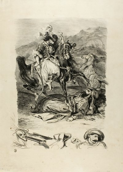 Giaour ve Paşa Arasındaki Mücadele by Eugène Delacroix