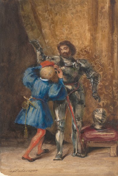 Goetz von Berlichingen Sayfası George, 1826-27 Tarafından Zırhla Giyinirken. by Eugène Delacroix