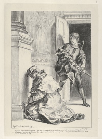 Hamlet Kralı Öldürmeye Girişiyor, 1834-43., 1834-43. by Eugène Delacroix