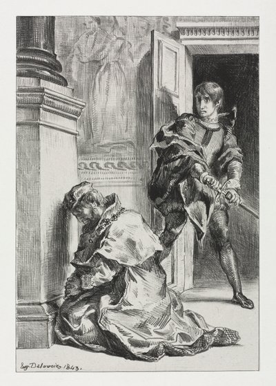 Hamlet: Hamlet Kralı Öldürmeye Çalışıyor by Eugène Delacroix