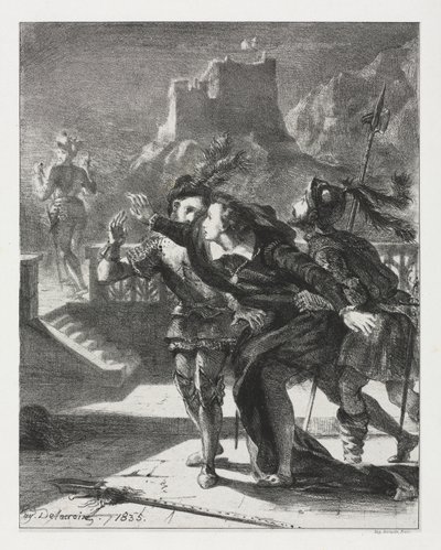 Hamlet: Hamlet Babasının Hayaletini Takip Etmek İçin Koştu by Eugène Delacroix