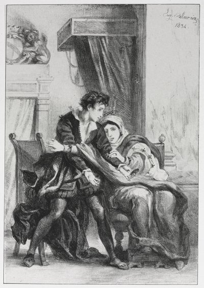 Hamlet: Hamlet ve Kraliçe by Eugène Delacroix
