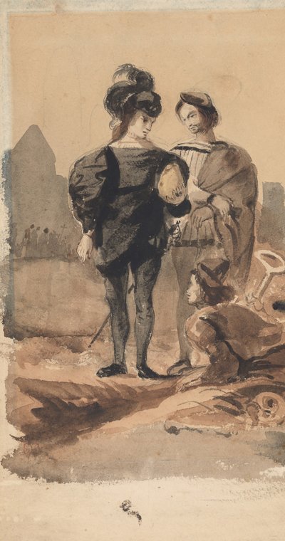 Mezarlıkta Hamlet ve Horatio, 1827-28. by Eugène Delacroix