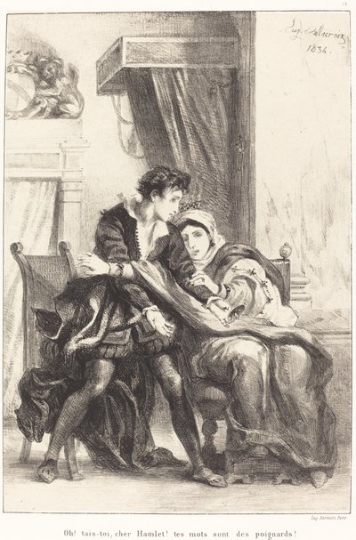 Hamlet ve Kraliçe (Perde III, Sahne IV) by Eugène Delacroix