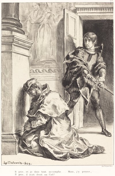 Hamlet, Kralı Öldürmek İçin Baştan Çıktı III. Perde, Sahne III, 18341843. by Eugène Delacroix