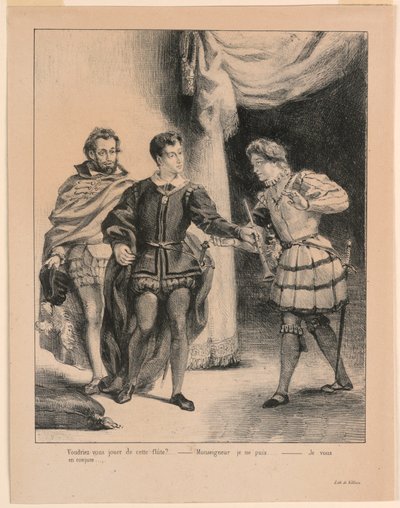 Hamlet için İllüstrasyon: Hamlet ve Guildenstern (III,2) by Eugène Delacroix
