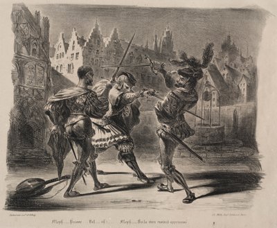 Faust için Çizimler: Faust ve Valentin Düellosu by Eugène Delacroix