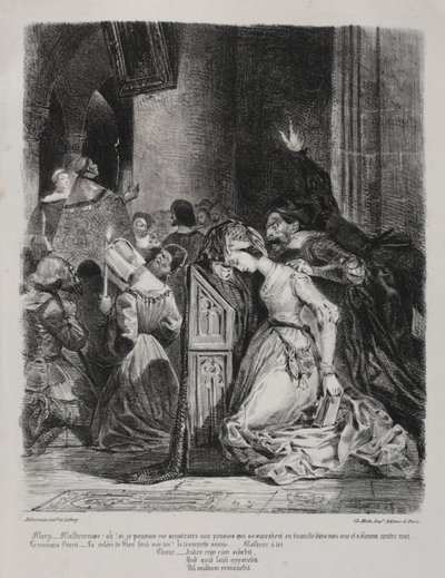 Faust için çizimler: Marguerite kilisede by Eugène Delacroix