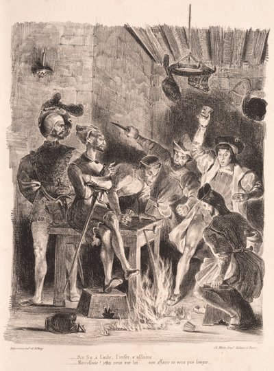 Faust için çizimler: Öğrencilerin meyhanesindeki Méphistophélés by Eugène Delacroix
