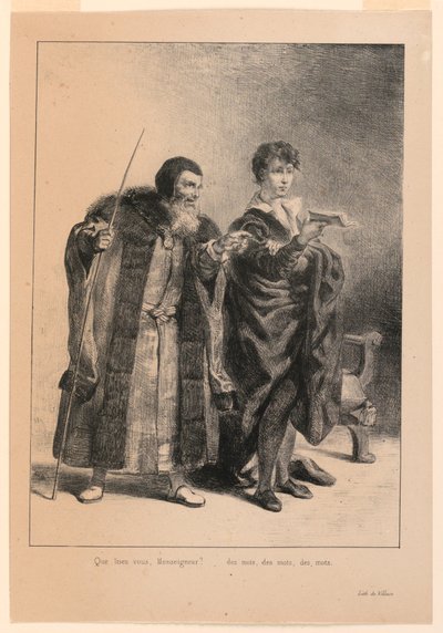 Hamlet için illüstrasyon. Polonius ve Hamlet (II,2) by Eugène Delacroix