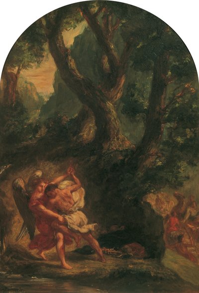 Yakup Melekle Güreşi, 1850-1855. by Eugène Delacroix