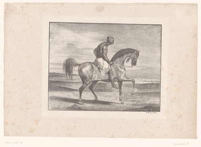 Çölde at sırtında adam by Eugène Delacroix