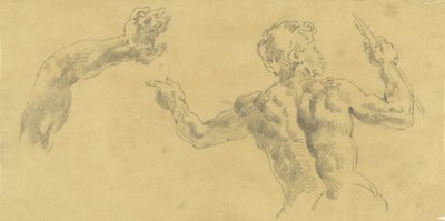 Bir kol ve arkadan görülen bir adamın çizimleri by Eugène Delacroix
