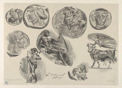 Dokuz Antik Sikke Levhası, 1825., 1825. by Eugène Delacroix