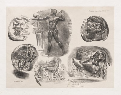 Altı Antik Sikke Levhası by Eugène Delacroix